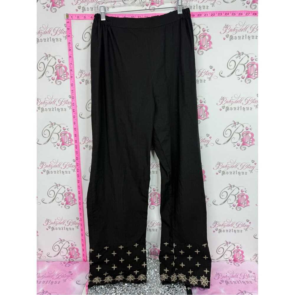Pants wide leg Black Wide Leg Pants with Embroidered Hem